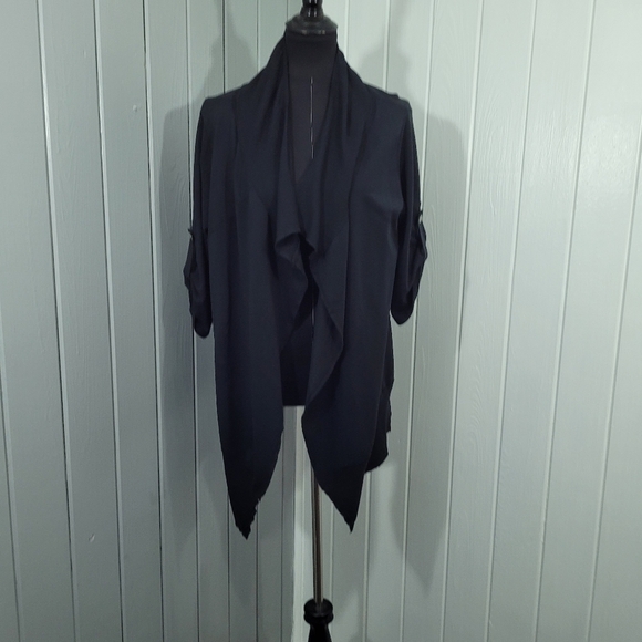Mod-O-Doc Women's Sz S Black Waterfall Open Front Cardigan 3/4 Sleeve Lagenlook - Picture 1 of 13